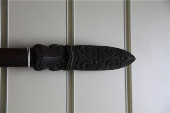 A Maori hardwood taiaha long club fighting staff, 70.75in.